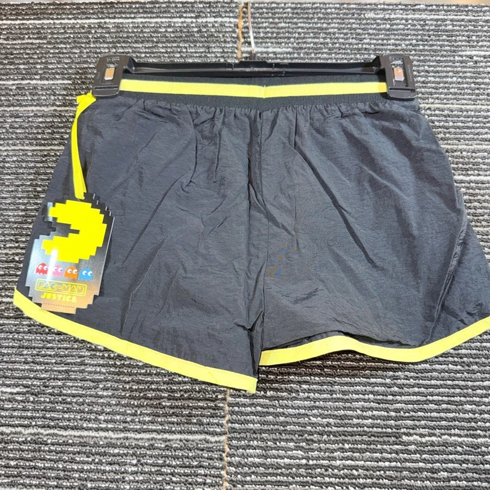 Justice Pac-Man Running Shorts Kids Size S 7/8 New Black Neon Yellow 607773